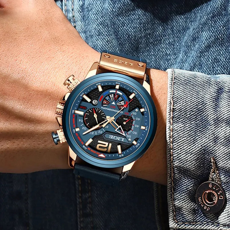 Stylish Men's Luxury Quartz Watch with Luminous Hands and Waterproof Features