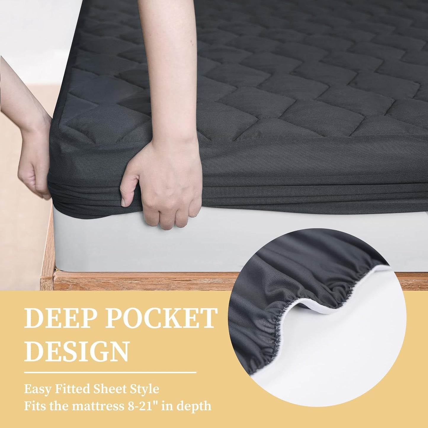 Quilted Fitted Mattress Pad Cover, Waterproof Mattress Protector, Deep Pocket Elastic Fits up to 18'', Breathable Soft Alternative Filling Mattress Pad Twin