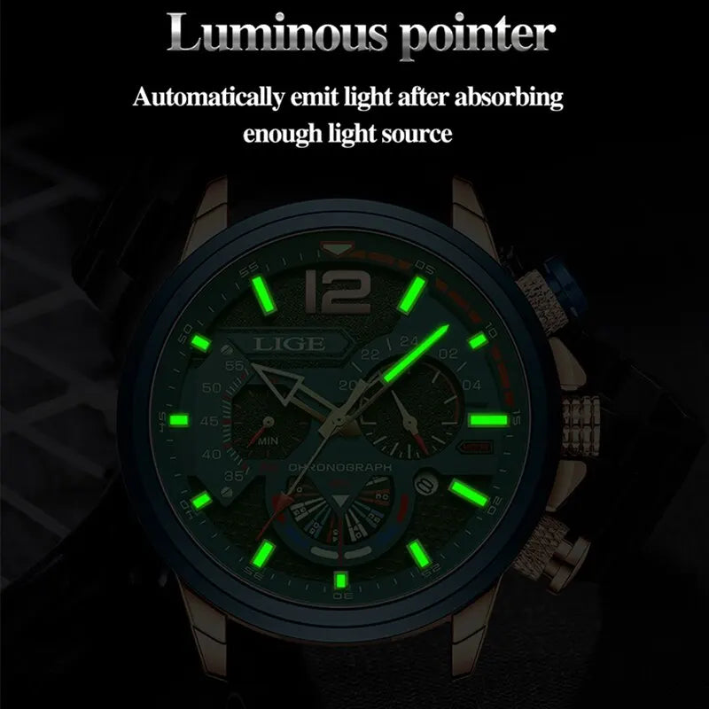 Stylish Men's Luxury Quartz Watch with Luminous Hands and Waterproof Features