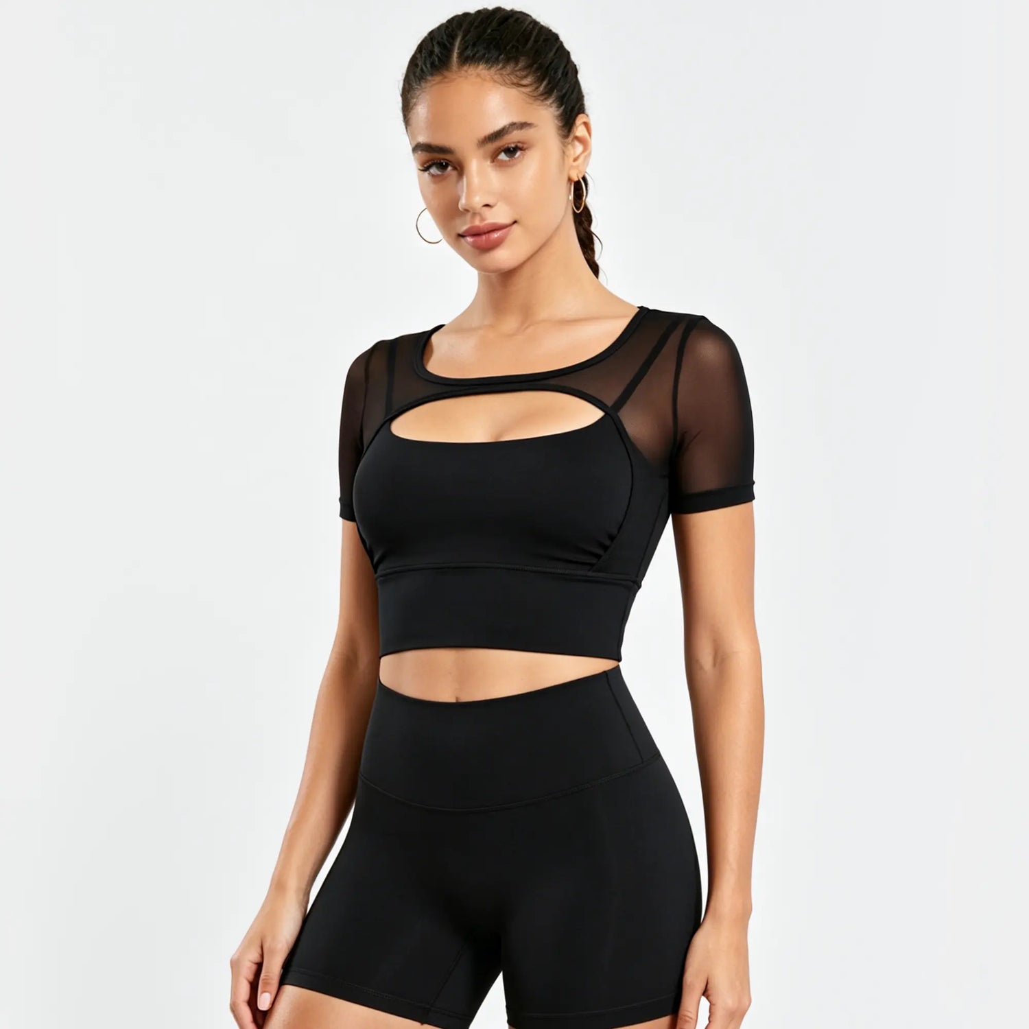 OQQ Women'S Mesh Short Sleeve Crop Top Built in Bra Workout Tops for Women Yoga Gym Athletic T-Shirts