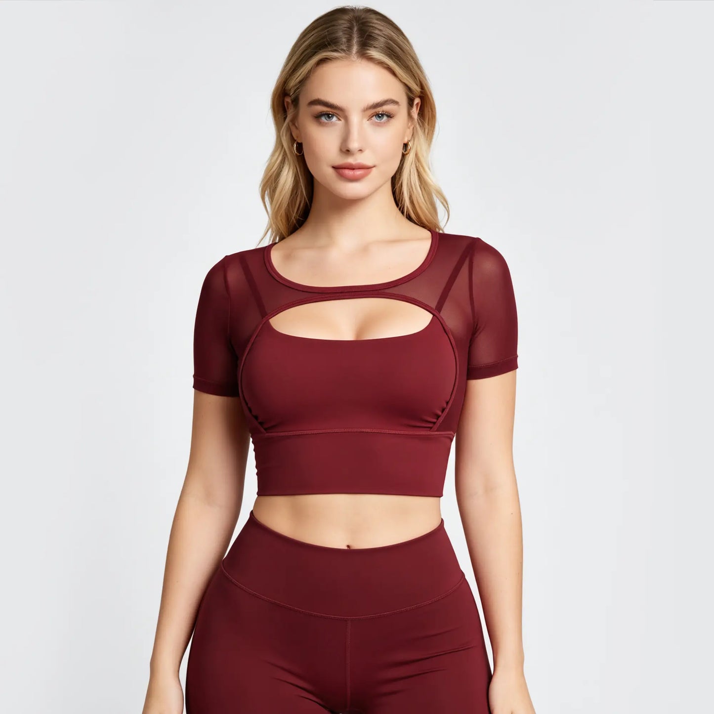 OQQ Women'S Mesh Short Sleeve Crop Top Built in Bra Workout Tops for Women Yoga Gym Athletic T-Shirts