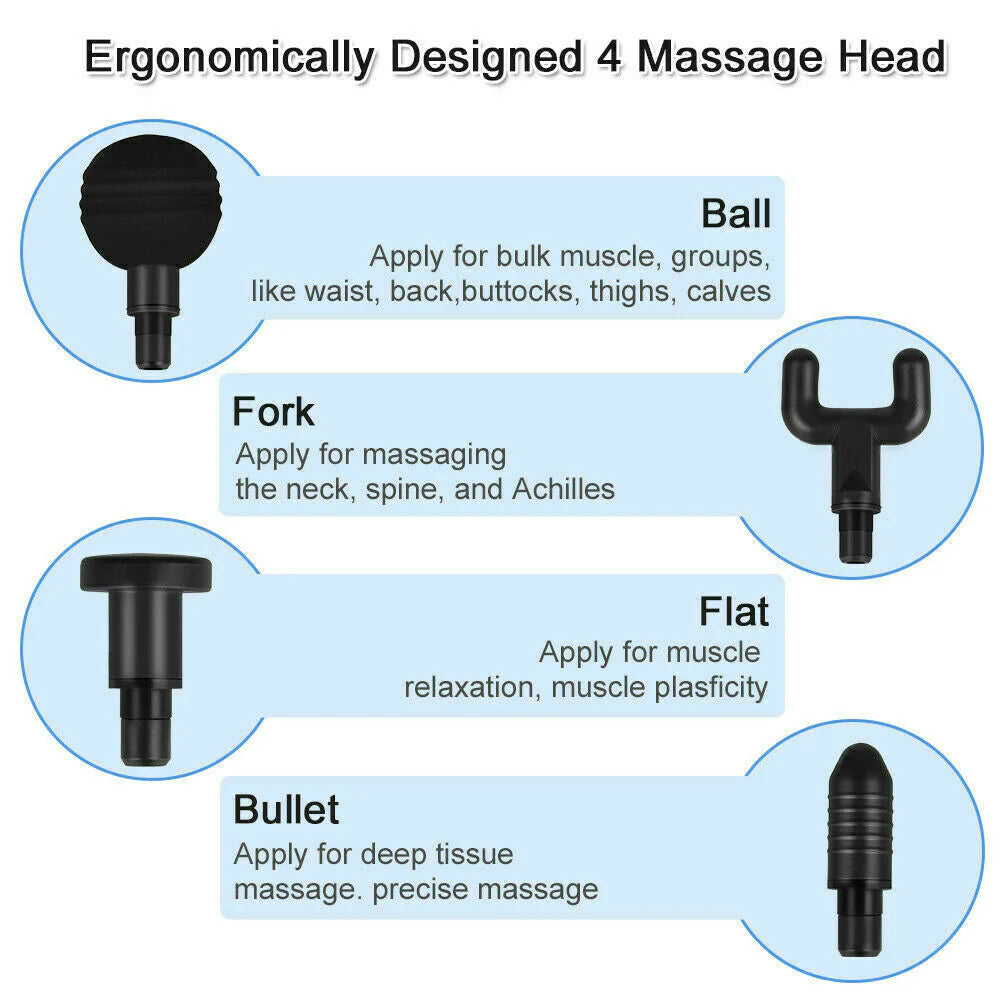 Professional Deep Tissue Percussion Massage Gun with Four Interchangeable Heads