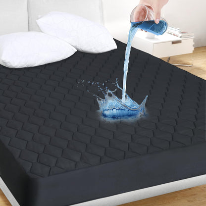Quilted Fitted Mattress Pad Cover, Waterproof Mattress Protector, Deep Pocket Elastic Fits up to 18'', Breathable Soft Alternative Filling Mattress Pad Twin