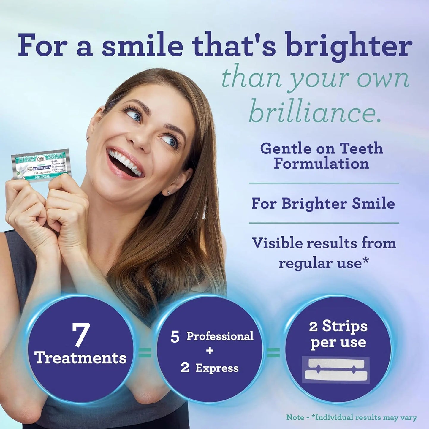 Gurunanda Whitening Strips - 7-Day Non-Slip Treatment (14 Strips Total) for a Brighter Smile!