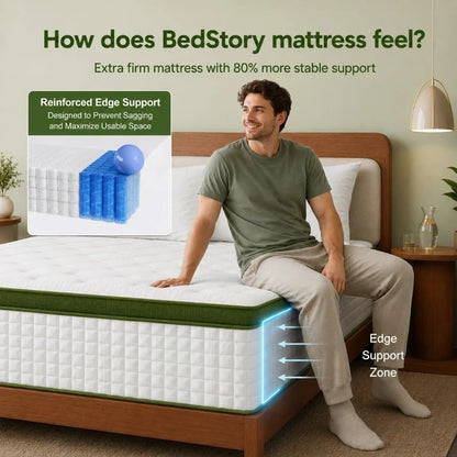Extra Firm Hybrid King Mattress 14 Inch for Back Pain Relief with Edge Support & Cooling, Hotel Bed, Custom