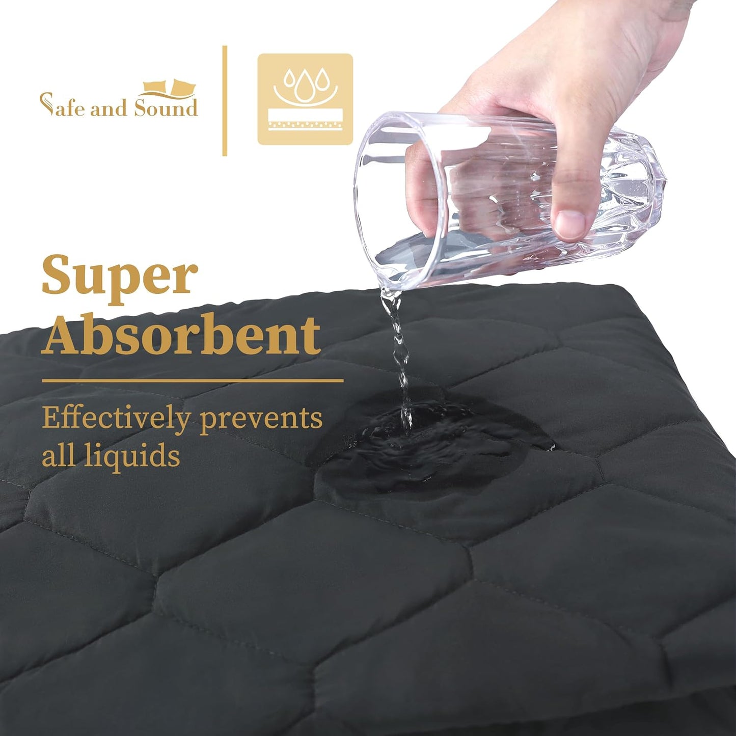 Quilted Fitted Mattress Pad Cover, Waterproof Mattress Protector, Deep Pocket Elastic Fits up to 18'', Breathable Soft Alternative Filling Mattress Pad Twin
