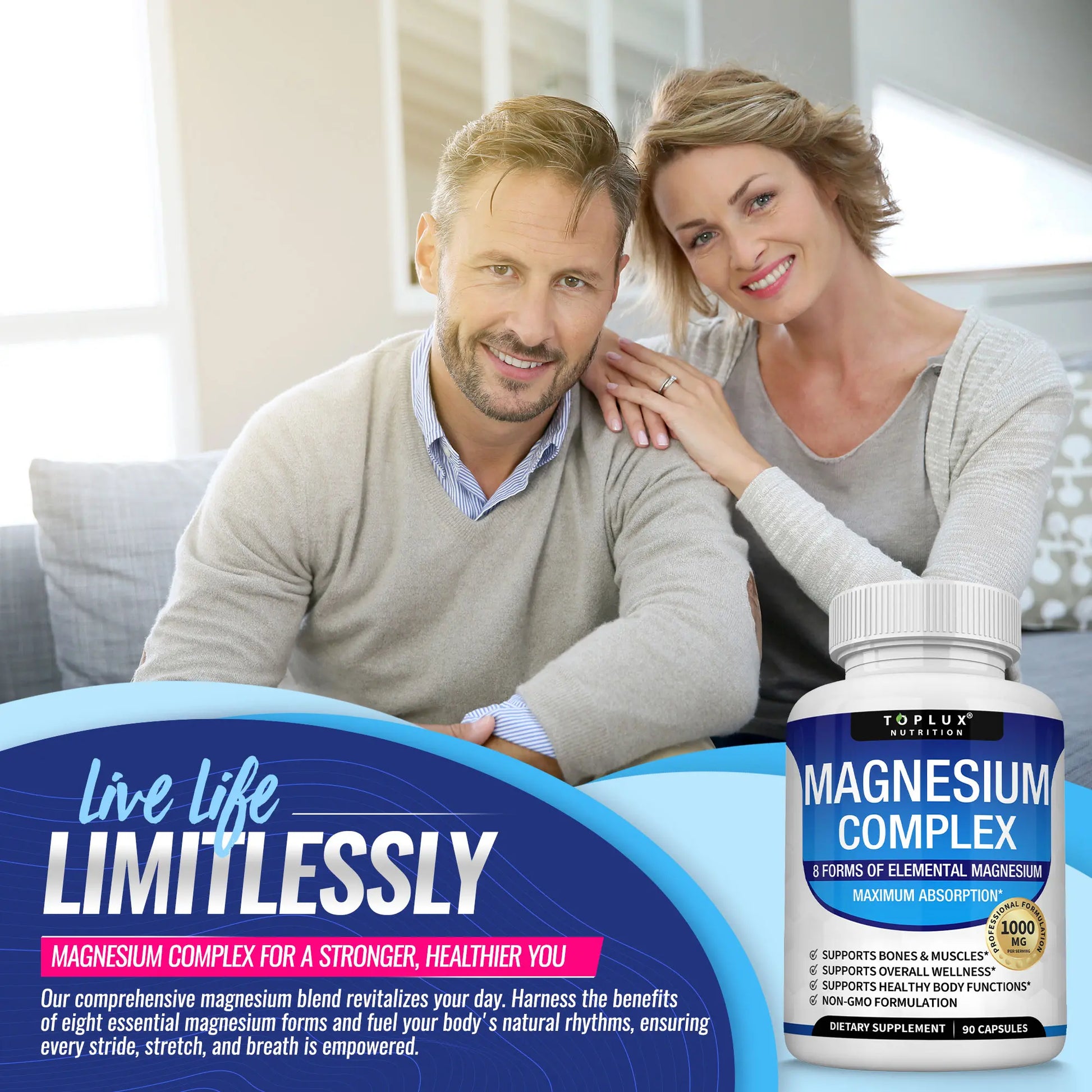 Unlock Restful Sleep with Toplux Magnesium Complex - 8 Essential Magnesium Forms, 1000mg Capsules