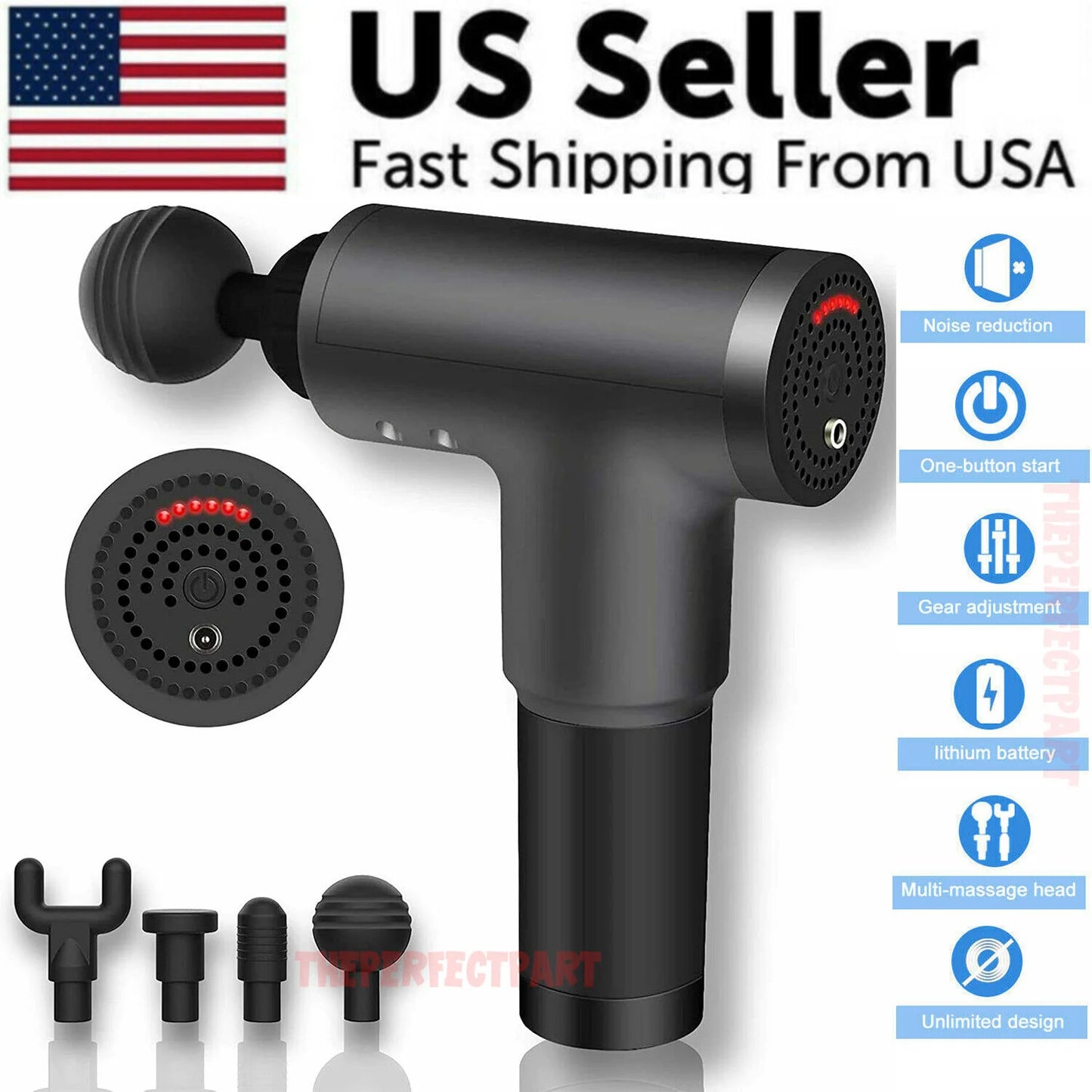 Professional Deep Tissue Percussion Massage Gun with Four Interchangeable Heads