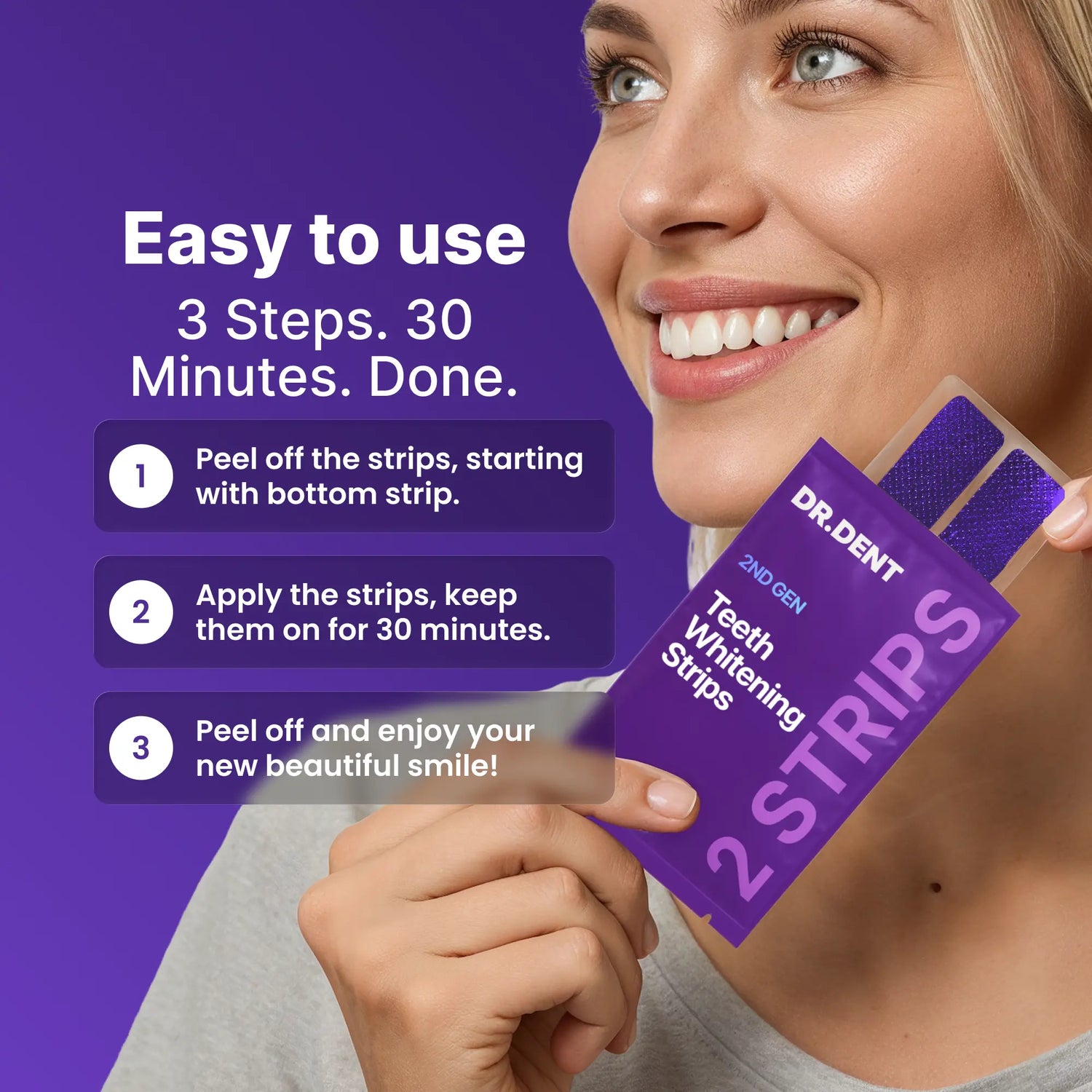 DRDENT Purple Teeth Whitening Strips - 7/21 Whitening Sessions - Safe for Enamel - Non Sensitive Teeth Whitening - Peroxide-Free