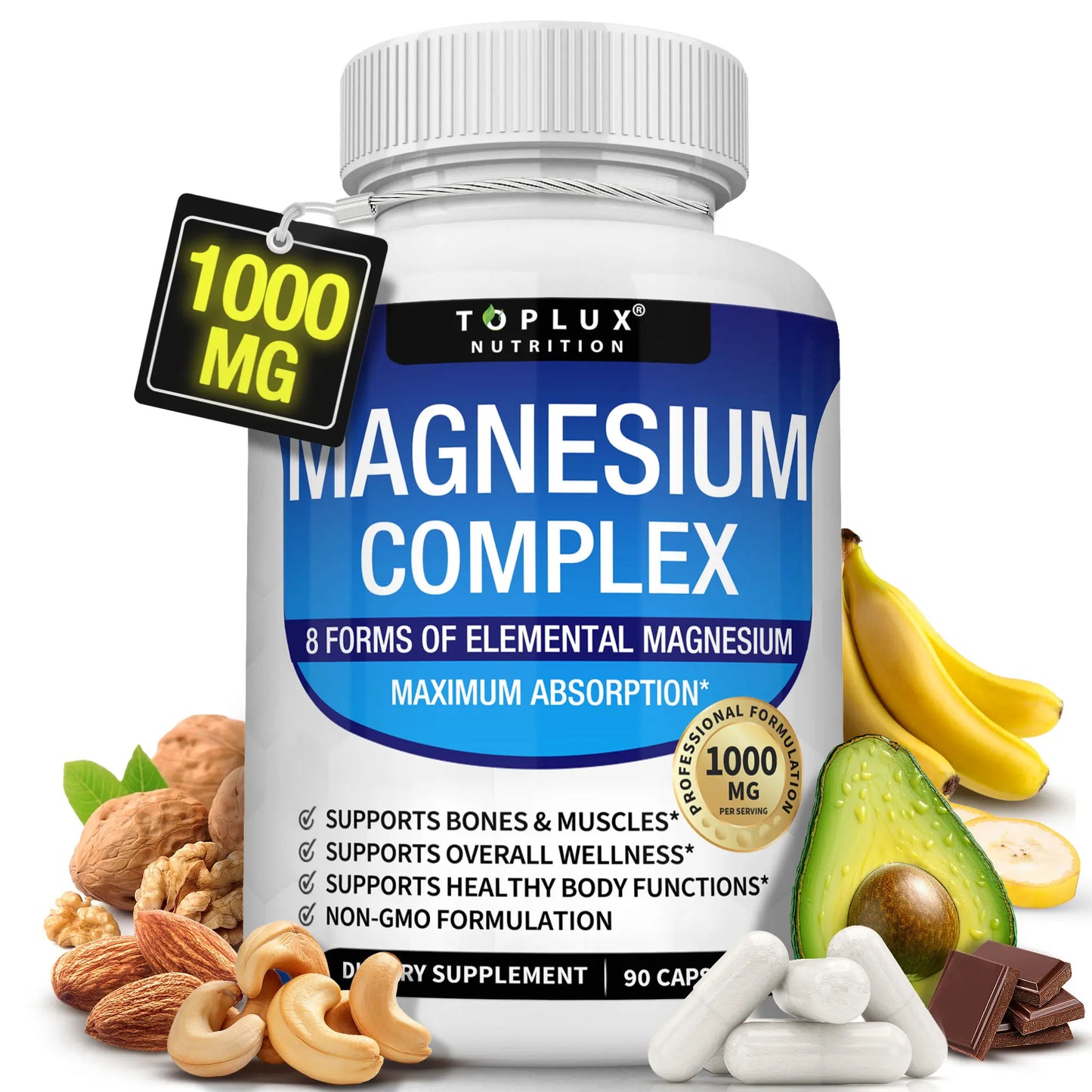 Unlock Restful Sleep with Toplux Magnesium Complex - 8 Essential Magnesium Forms, 1000mg Capsules