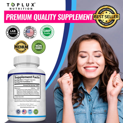 Unlock Restful Sleep with Toplux Magnesium Complex - 8 Essential Magnesium Forms, 1000mg Capsules