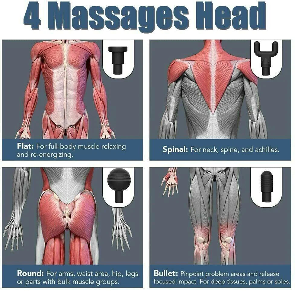 Professional Deep Tissue Percussion Massage Gun with Four Interchangeable Heads